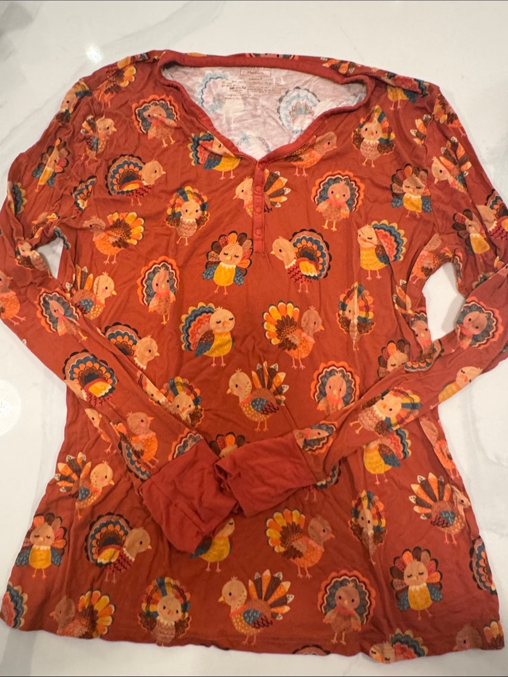 Little sleepies women’s pajama top, long sleeve, size medium, turkey print